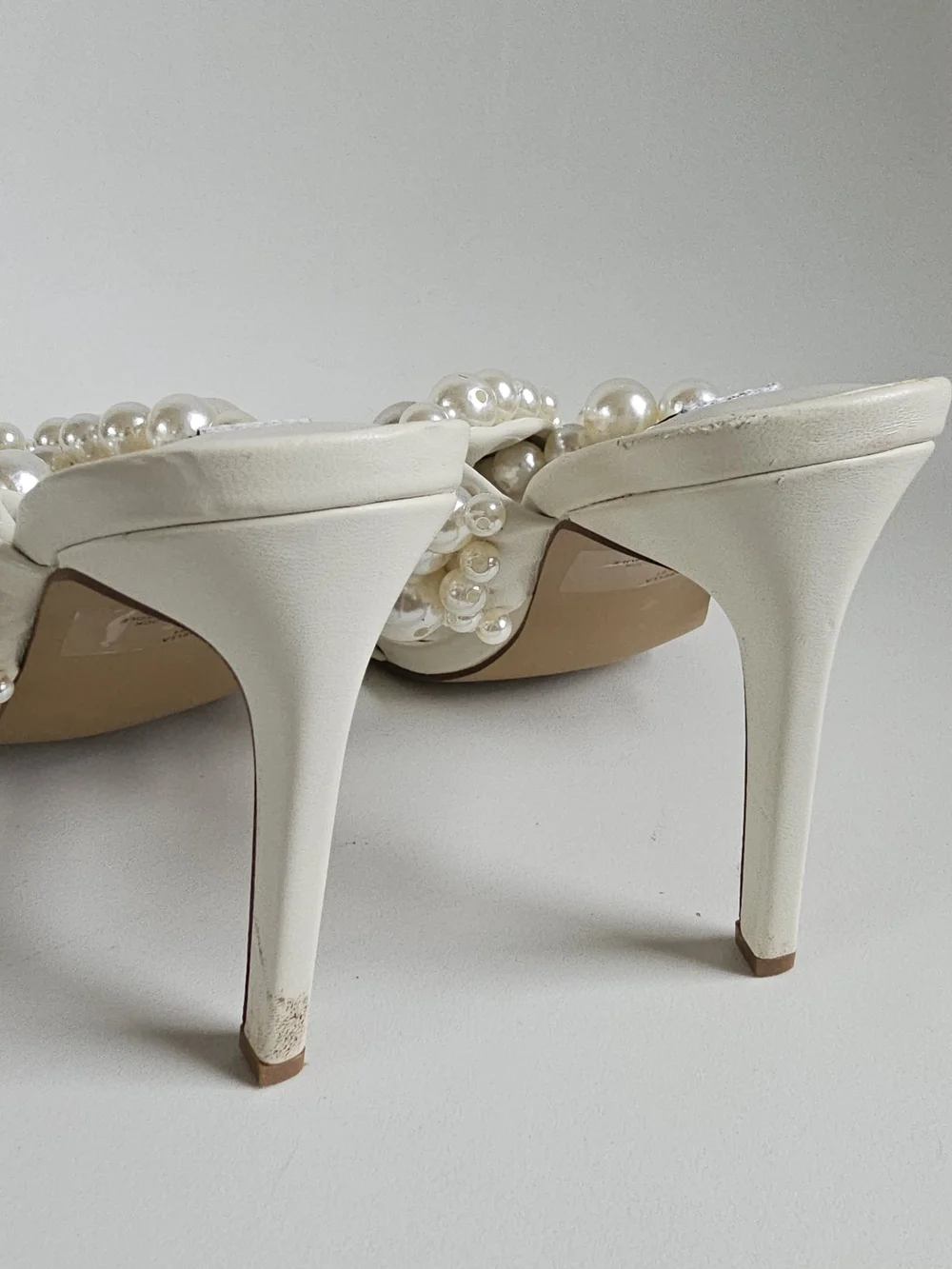 Steve Madden Ivory Pearl-Embellished High Heel Mules